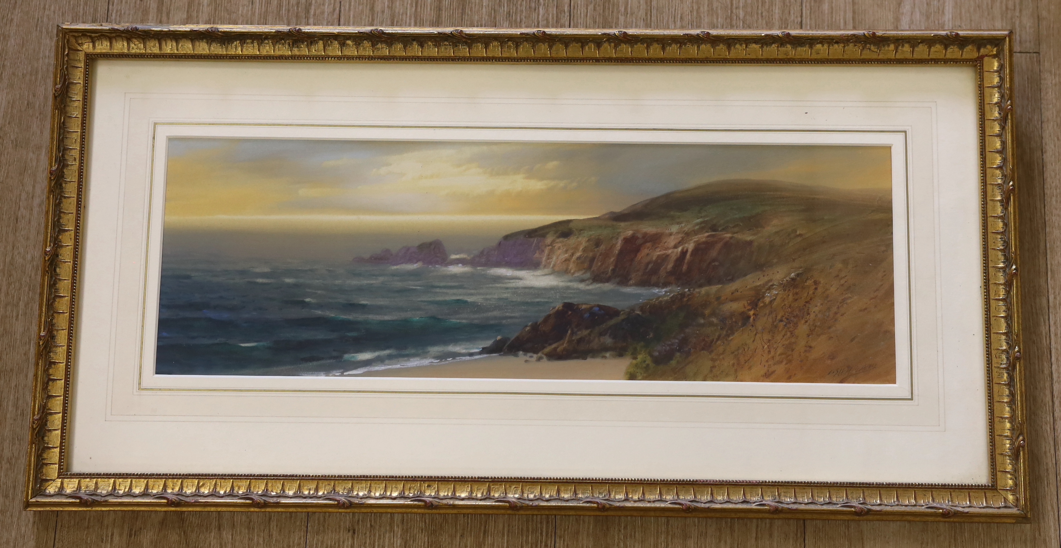 John Shapland (1865-1929), watercolour, West Country beach scene, signed, 17.5 x 54cm
